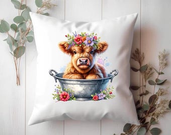 Highland Cow Bath Tub Cushion Cover: Rustic Farmhouse Decor (20x20 inches)