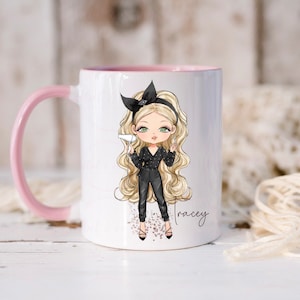 Personalised hairdresser fashion girl pink mug, coffee mug, gift mug, customised mug, coffee cup, rainbow coffee mug, name mug