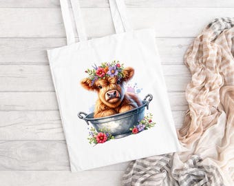 Bath Tub Highland Cow Tote Bag - Highland Cow - Highland Cow Gift
