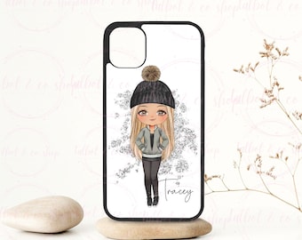 Personalised beanie hat fashion girl iPhone case, iPhone 6,7,8,9,11,12,13 pro,pro max, x,Xr,  personalised custom name phone case,