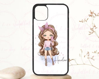 Personalisierte rosa Selfie Mädchen iPhone Hülle, iPhone 6,7,8,9,11,12,13 pro, pro max, x, Xr, personalisierte benutzerdefinierte Name Handyhülle für iPhone