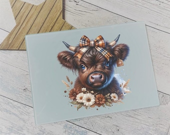 Highland Cow Glass Chopping Board | Farmhouse Kitchen Decor | Scottish Cow Worktop Saver | Heat Resistant Cutting Board
