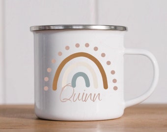 Personalized Rainbow Enamel Mug, Kid's Camping Mug