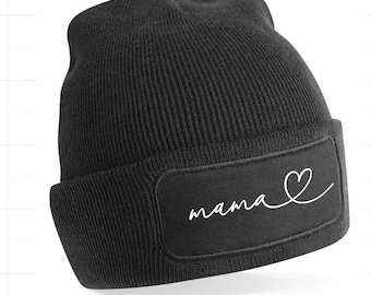 Mama Heart Beanie Hat, Pullover Wooly Hat, Beanie For Adults, Cotton Knit Hat