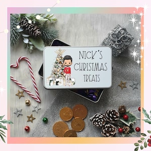 Personalised Christmas pjs ManChristmas Cookie Tin - Custom Treat Box - Personalised Biscuit Tin