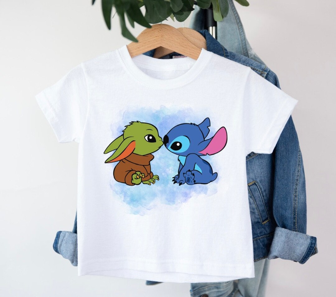Stitch & Baby Yoda Kiss Kids White Tshirt Disney Kids Etsy