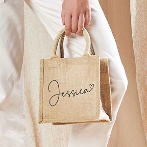 Personalised Name Mini Jute Bag Hessian Tote Bag Shopping Bag Personalised Gifts Reusable Bags Tote Gift Bag Dinner Bag Beach Bag Etsy UK