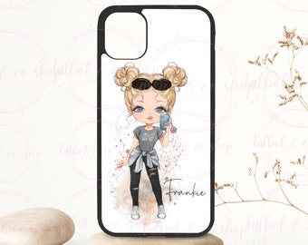 Personalised selfie girl iPhone case, iPhone 6,7,8,9,11,12,13 pro,pro max, x,Xr,  personalised custom name phone case cover for iphone