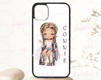 Personalised wheelchair girl iPhone case, iPhone 6,7,8,9,11,12,13 pro,pro max, x,Xr,  personalised custom name phone case,