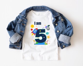 T-shirt pour enfants de l'espace d'âge d'anniversaire, cadeau d'anniversaire pour enfant, t-shirt je suis, vêtements pour enfants, t-shirt d'anniversaire