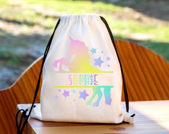 Personalised rainbow unicorn rainbow drawstring bag, gym pe drawstring bag,