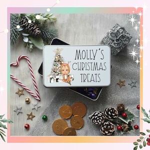 Personalised Reindeer Girl Christmas Cookie Tin - Custom Treat Box_ Personalised Biscuit Tin