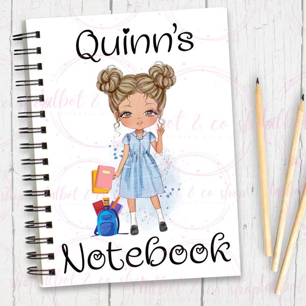 Personalised blue school girl notebook, stationery gift, kids lined journal, a5 book, notebook for kids, personalised stationery,