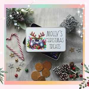 Personalised Gamer Christmas Cookie Tin - Custom Treat Box- Personalised Biscuit Tin