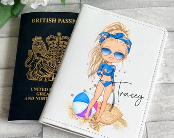 Personalized Beach Girl Passport Cover, Custom Travel Wallet