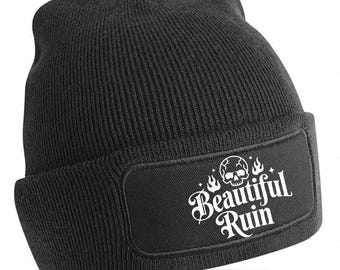 Beautiful Ruin Beanie Hat, Pullover Wooly Hat, Beanie For Adults, Cotton Knit Hat