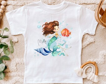 Personalised brown hair mermaid kids T-shirt, personalised children's t-shirt, personalised kids tee, children's personalised clothing