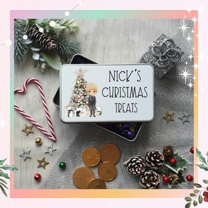 Personalised Christmas Dressing Grown Boy Christmas Cookie Tin - Custom Treat Box - Personalised Biscuit Tin