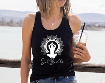 just breathe vest top, yoga vest top, fitness workout vest top, yoga tank top, gym vest top