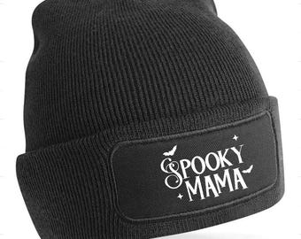 Spooky Mama Beanie Hat, Pullover Wooly Hat, Beanie For Adults, Cotton Knit Hat