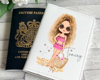 Personalised pink sunglass beach fashion girl passport cover, custom passport cover, travel accessories, passport wallet , passport cover