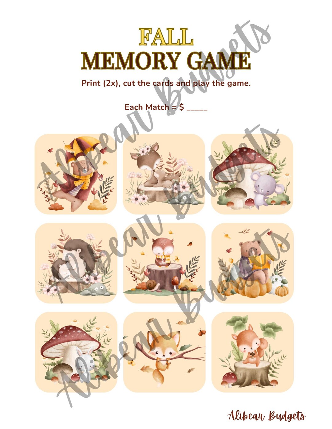 Fall Object Memory Fall Memory Savings Game - Etsy