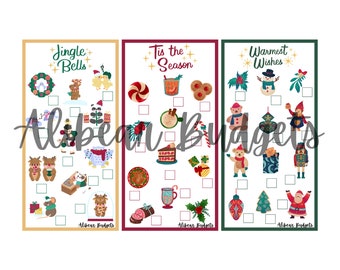 May include: Three colorful Christmas-themed checklists with festive illustrations and text. The checklists are titled "Jingle Bells," "Tis the Season," and "Warmest Wishes." Each checklist features various holiday-related images and check boxes.