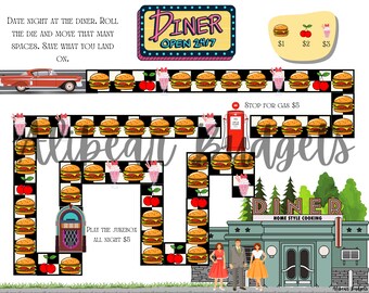Savings Dice Board Game | 50s Diner | Digital | Cash Envelope Budget Challenge