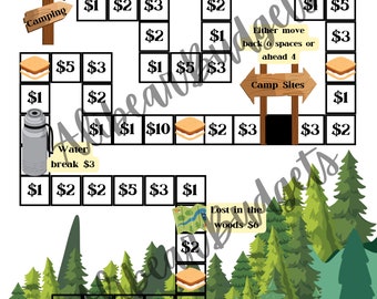 Savings Dice Board Game | Camping Adventure | Digital | Cash Envelope Budget Challenge
