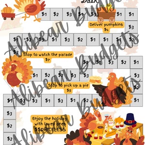 Savings Dice Board Game | Thanksgiving Dash | Digital | Cash Envelope Budget Challenge