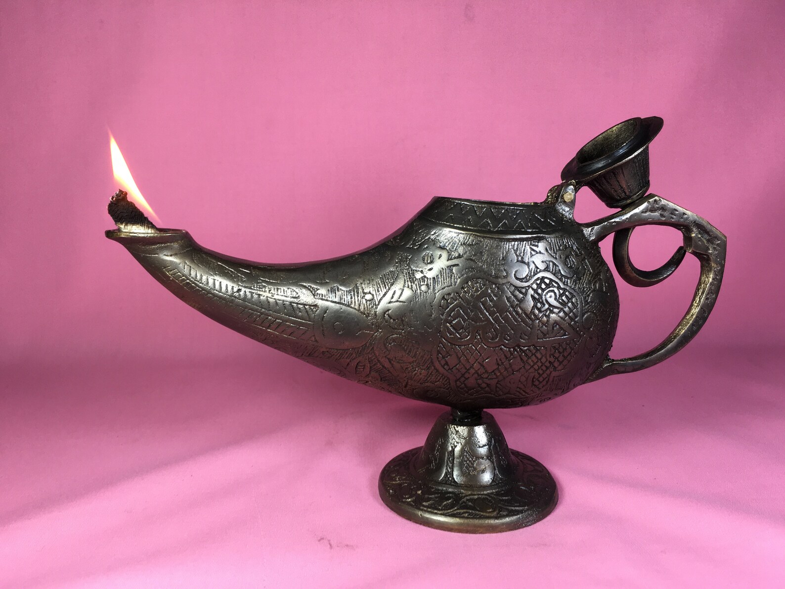 Aladdin Oil Lamp Bronze Lamp Oil Burner Genie Oriental Brass Etsy