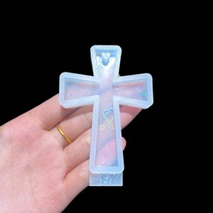 Holographic Cross Silicone Mold Heart Pattern Epoxy Resin Mold Pendant Mould Laser Effect Religious Mould UK Seller