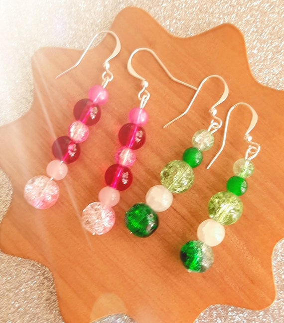 Dangle Earrings Drop Earrings Crackle Glass Beads Choice of Designs Earrings Jewellery Beads Silver Plated Handmade UK Etsy