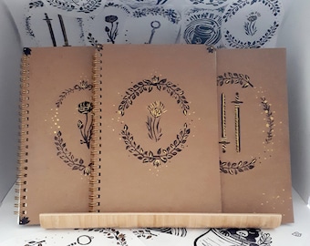 Hand-printed spiral notebook // A5 sketchbook // Lined/squared/blank/dotted notebook