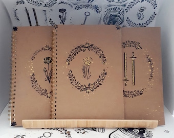 Spiral notebook hand-printed // Sketchbook A5 // Notebook lined/squared/blank/dotted