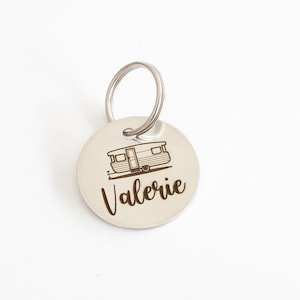 Personalized Vintage Caravan Corner Windows Trailer Key Ring // Silver Key Ring // Personalised Key Ring