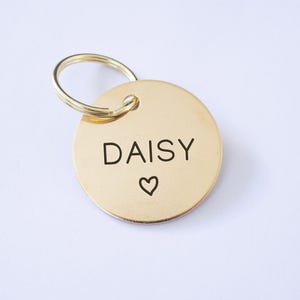 Personalized Brass Heart Dog Tag // Etched Dog Tag - Dog ID Tag - Custom Pet ID - Dog Collar Name Tag  - Metal Dog Tag