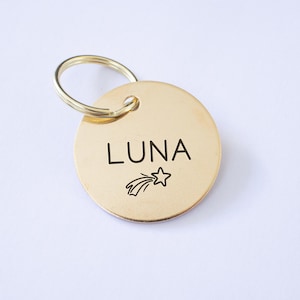 Personalized Brass Shooting Star Dog Tag // Etched Dog Tag - Dog ID Tag - Custom Pet ID - Dog Collar Name Tag  - Metal Dog Tag