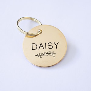 Personalized Brass Leaf Dog Tag // Etched Dog Tag - Dog ID Tag - Custom Pet ID - Dog Collar Name Tag  - Metal Dog Tag