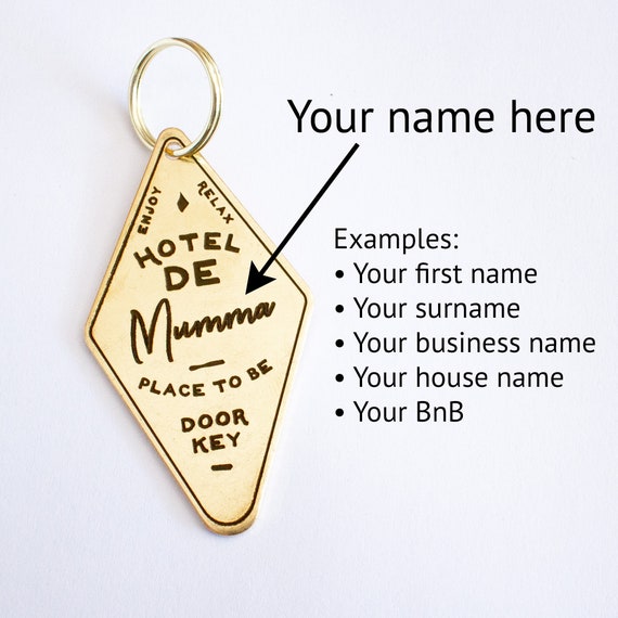 Personalized Vintage Hotel Keychain // Gold Key Ring