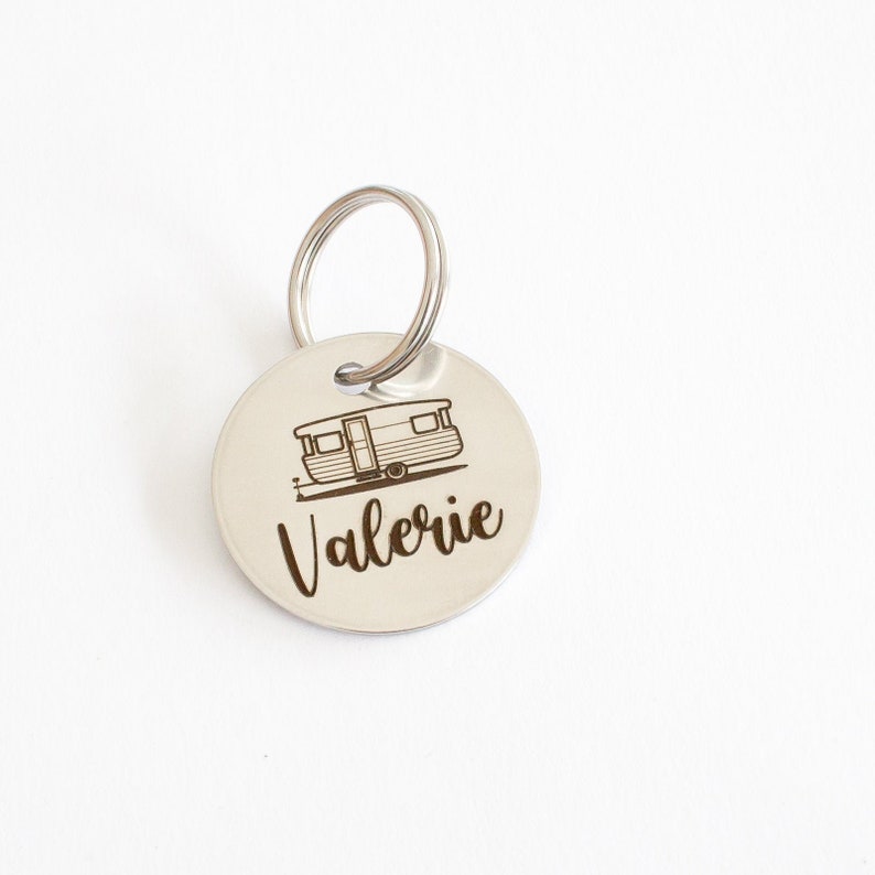 Personalized Vintage Caravan Corner Windows Trailer Key Ring Silver Key Ring Personalised Key Ring