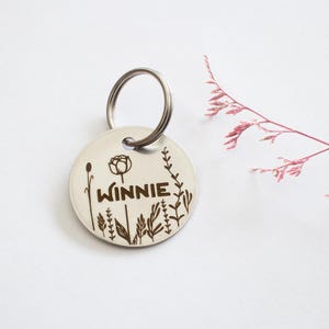 Personalized Silver Floral Dog Tag // Stamped Dog Tag - Dog ID Tag - Custom Pet ID - Dog Collar Name Tag - Cat Tag - Metal Dog Tag