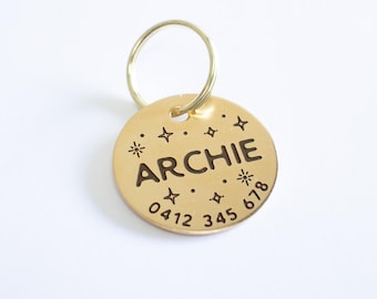 Gepersonaliseerde vintage hondenpenning met glitters//hondenpenning gestempeld - ID-tag hond - aangepaste huisdier-ID - naamplaatje halsband - kattenpenning - metalen hondenpenning