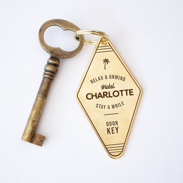 Personalized Retro Hotel Keychain // Gold Key Ring // Personalised Key Ring // Antique Hotel Key Fob