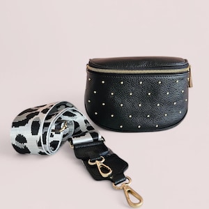 Bum bag leather with rivets shoulder bag crossbody bag belt bag with fabric strap