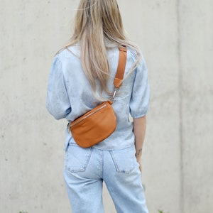Bauchtasche Leder Umhängetasche Crossbody Tasche Gürteltasche Doppelter Reißverschluss mit LEDERGURT