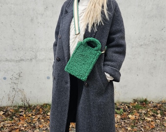 Cell phone bag Teddy faux fur fur bag with colored strap Shoulder bag Crossbody bag Belt bag with fabric strap Crossbag