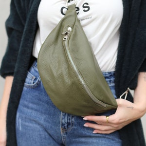 Bum bag leather nappa leather shoulder bag crossbody bag belt bag with LEATHER STRAP Khaki