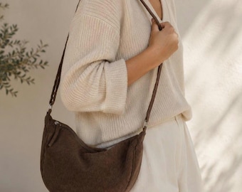 Sac bandoulière en velours côtelé | Sac bandoulière rétro | Petit sac messager | Sac bohème fait main