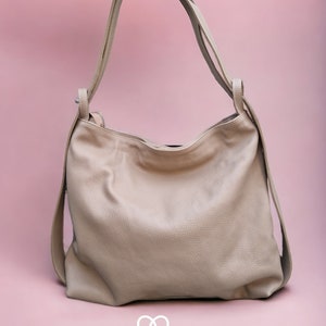 Backpack leather XL shoulder bag 2 in 1 crossbody bag handbag shopper Taupe